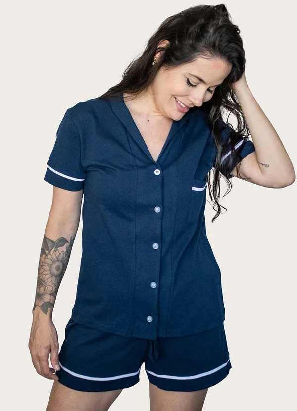 Piante Pijamas - Pijama Americano Manga Curta Algodão Azul 3