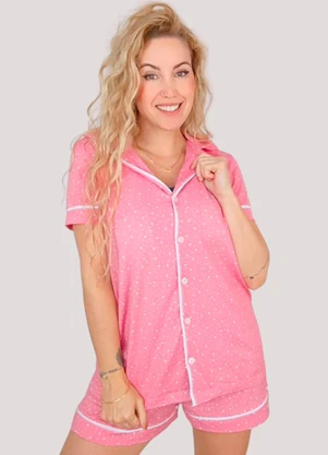 Piante Pijamas - Pijama Americano Manga Curta Algodão Poá Rosa - PIANTE PIJAMAS