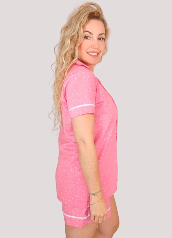 Piante Pijamas - Pijama Americano Manga Curta Algodão Poá Rosa 3