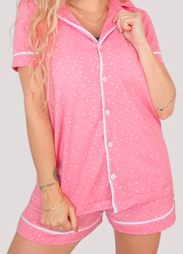 Piante Pijamas - Pijama Americano Manga Curta Algodão Poá Rosa 5