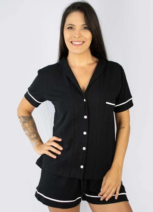 Piante Pijamas - Pijama Americano Manga Curta Algodão Preto - PIANTE PIJAMAS