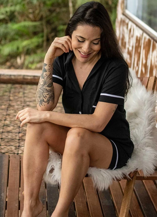 Piante Pijamas - Pijama Americano Manga Curta Algodão Preto 4