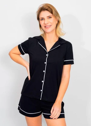 Piante Pijamas - Pijama Americano Manga Curta Algodão Preto - PIANTE PIJAMAS