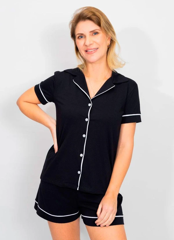 Piante Pijamas - Pijama Americano Manga Curta Algodão Preto
