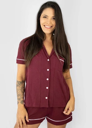 Piante Pijamas - Pijama Americano Manga Curta Algodão Vermelho - PIANTE PIJAMAS