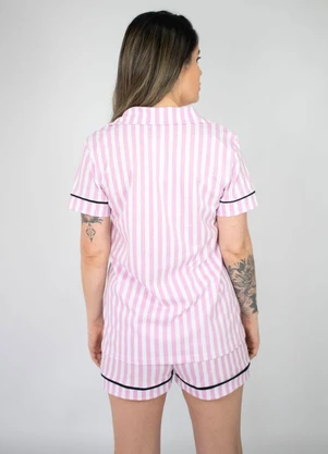 Piante Pijamas - Pijama Americano Manga Curta Flávia Listrado Rosa - PIANTE PIJAMAS