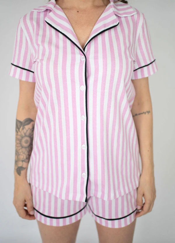 Piante Pijamas - Pijama Americano Manga Curta Flávia Listrado Rosa 4