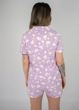 Piante Pijamas - Pijama Americano Manga Curta Flávia Ovelha Lilás - PIANTE PIJAMAS