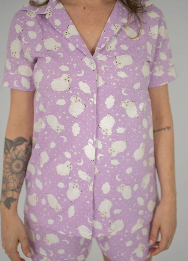 Piante Pijamas - Pijama Americano Manga Curta Flávia Ovelha Lilás 4