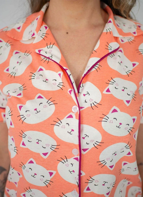 Piante Pijamas - Pijama Americano Manga Curta Gatinhos Coral 4