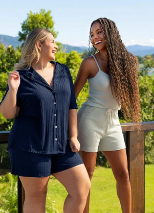 Zee Rucci - Pijama Americano Plus Curto Canelado Azul - ZEE RUCCI