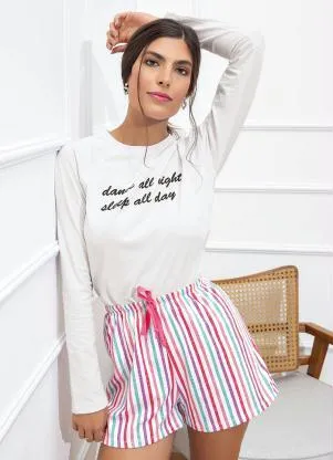 Alma Dolce - Pijama Blusa Manga Longa e Shorts Listrado - ALMA DOLCE