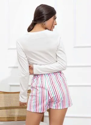 Alma Dolce - Pijama Blusa Manga Longa e Shorts Listrado - ALMA DOLCE