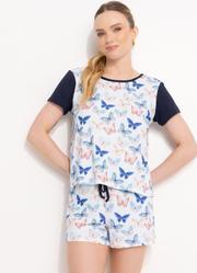 Pijama Borboleta Azul em Malha Suede