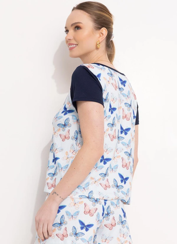 Alma Dolce - Pijama Borboleta Azul em Malha Suede 5