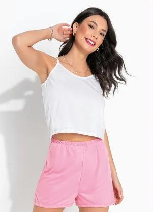 Alma Dolce - Pijama Branco/Rosa de Alça - ALMA DOLCE