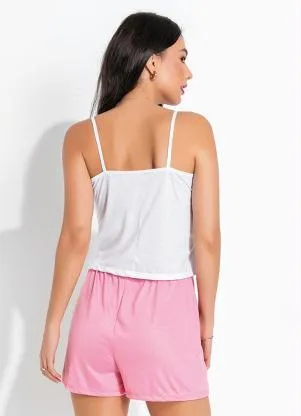 Alma Dolce - Pijama Branco/Rosa de Alça - ALMA DOLCE