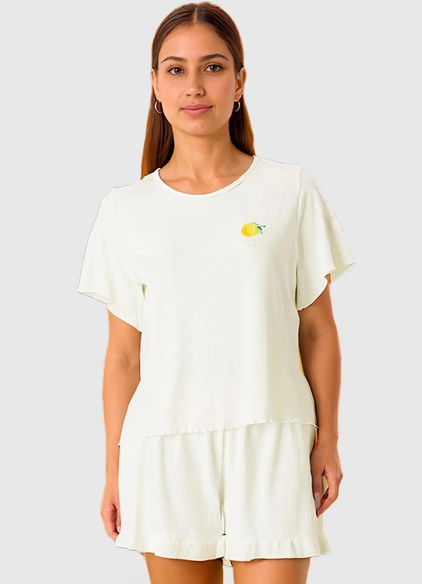 Malwee - Pijama Canelado Lemon Off White