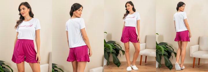 Pijama com Babado Branco e Pink