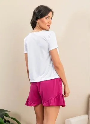 Alma Dolce - Pijama com Babado Branco e Pink - ALMA DOLCE