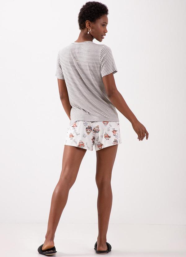 Lunender - Pijama com Blusa e Shorts Estampado Malha Branco 2