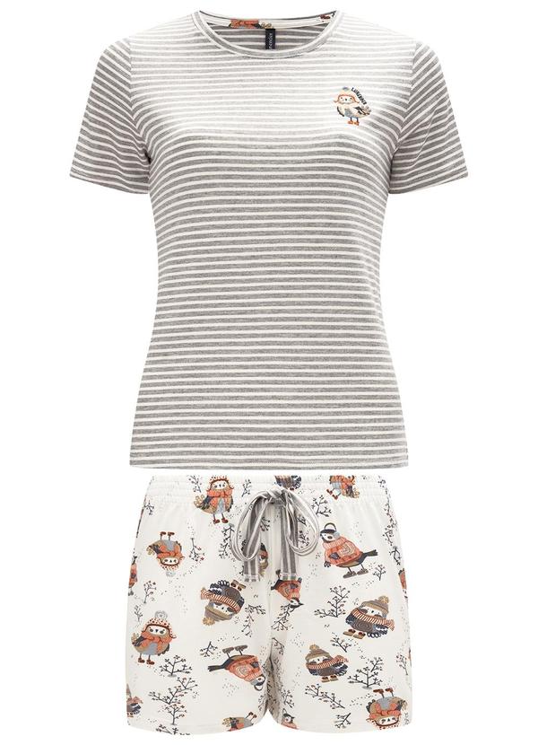 Lunender - Pijama com Blusa e Shorts Estampado Malha Branco 3