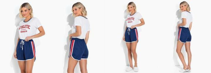 Pijama com Estampa Branco e Azul Marinho