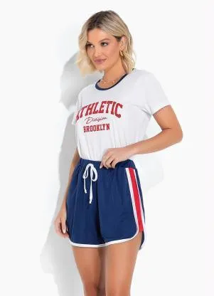 Alma Dolce - Pijama com Estampa Branco e Azul Marinho - ALMA DOLCE