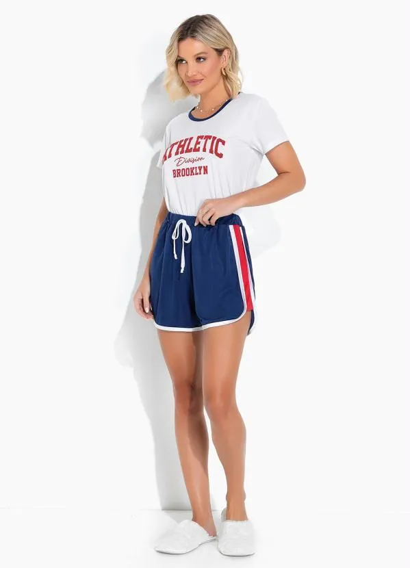 Alma Dolce - Pijama com Estampa Branco e Azul Marinho 3