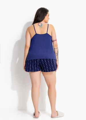 Marguerite - ´Pijama Curto Azul Marinho em Malha Suede - MARGUERITE