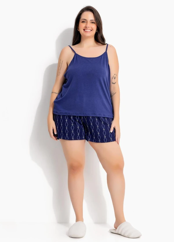 Marguerite - ´Pijama Curto Azul Marinho em Malha Suede