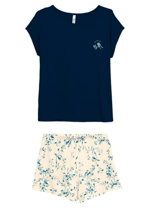 Malwee - Pijama Curto Beautiful Plus Azul Escuro - MALWEE