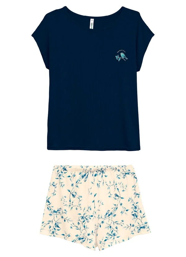 Malwee - Pijama Curto Beautiful Plus Azul Escuro