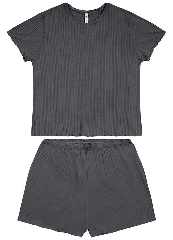Malwee - Pijama Curto Canelado Cinza Chumbo 2