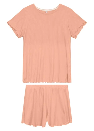Malwee - Pijama Curto Canelado Coral - MALWEE