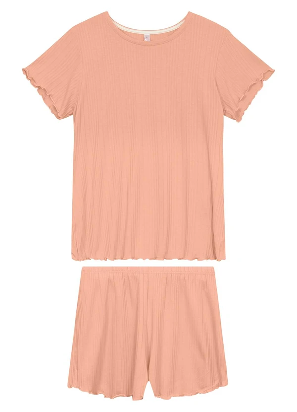 Malwee - Pijama Curto Canelado Coral
