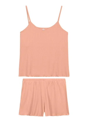 Malwee - Pijama Curto Canelado Coral - MALWEE