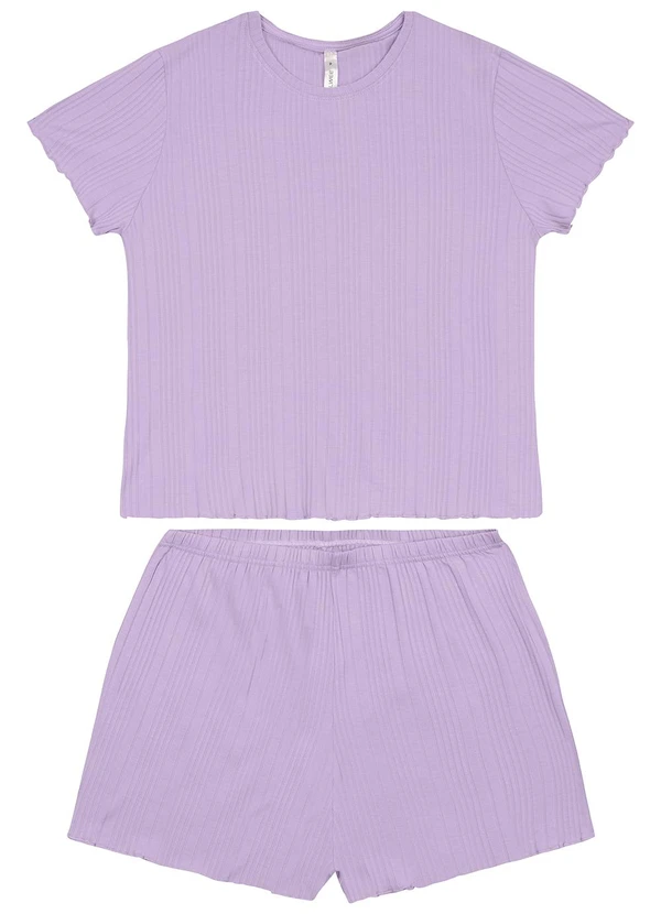 Malwee - Pijama Curto Canelado Lavanda