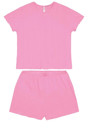 Malwee - Pijama Curto Canelado Rosa - MALWEE