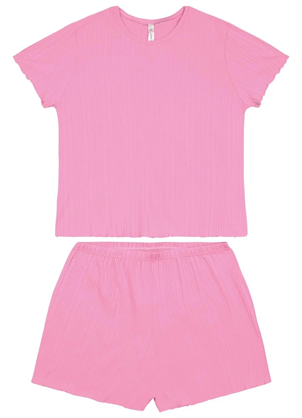 Malwee - Pijama Curto Canelado Rosa
