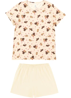 Malwee - Pijama Curto Capivaras Apaixonadas Off White - MALWEE