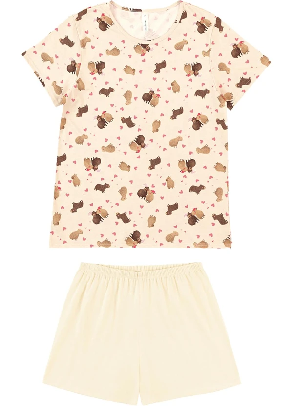 Malwee - Pijama Curto Capivaras Apaixonadas Off White