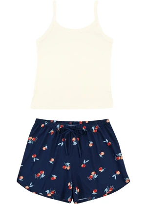 Malwee - Pijama Curto Cerejas em Ribana Off White - MALWEE