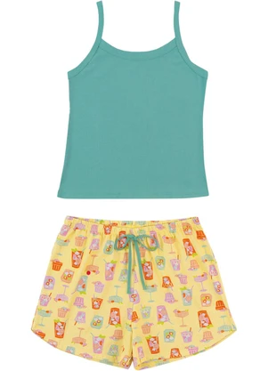 Malwee - Pijama Curto Cocktails em Ribana Verde Turquesa - MALWEE