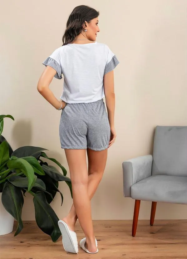 Alma Dolce - Pijama Curto com Babado Mescla e Branco 4
