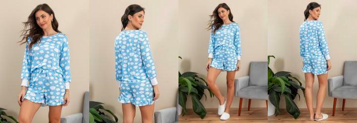 Pijama Curto com Babado Nuvem Azul
