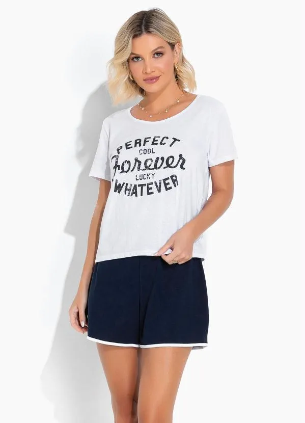 Alma Dolce - Pijama Curto com Estampa Azul Marinho e Branco