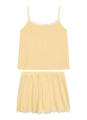 Malwee - Pijama Curto com Renda Amarelo Manteiga - MALWEE