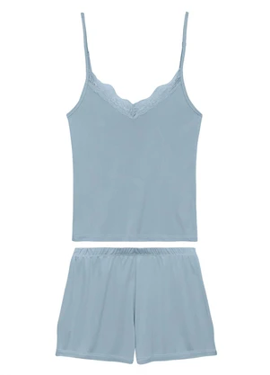Malwee - Pijama Curto com Renda Azul Pastel - MALWEE