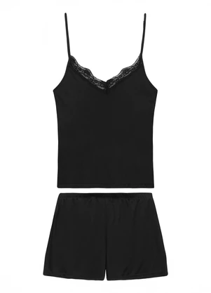 Malwee - Pijama Curto com Renda Preto - MALWEE